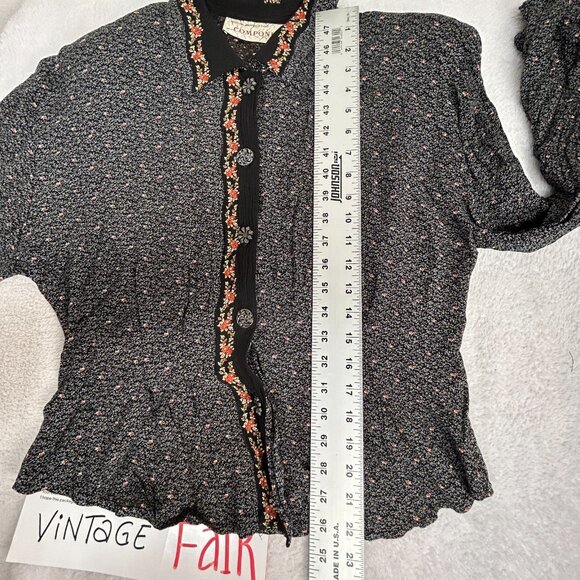 Vtg Marsha Brander Componix Women's Button Down Top 10 Long Sleeve Floral Black - Picture 12 of 12
